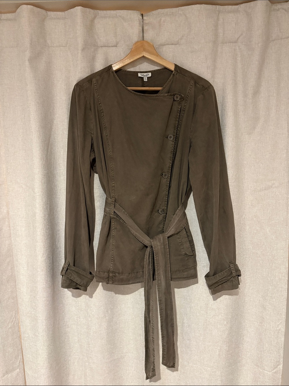 Splendid Olive Asymmetric Belted Jacket Size M